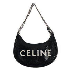Celine Black Sequin Shoulder Bag with White Logo